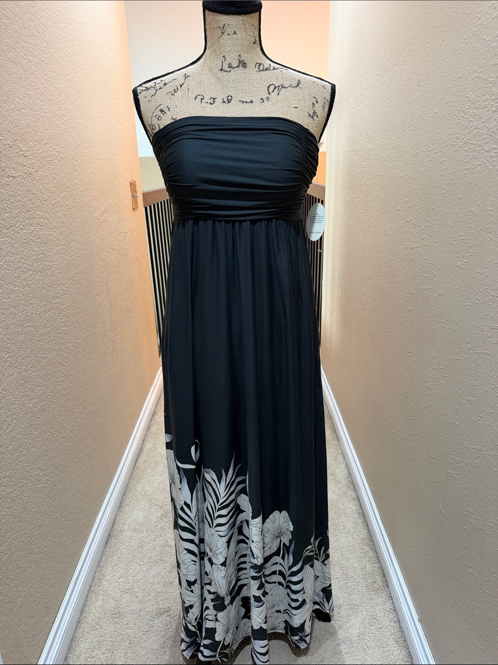 Soma Black Strapless Maxi Dress with Cream Floral Hem - Picture 4 of 6